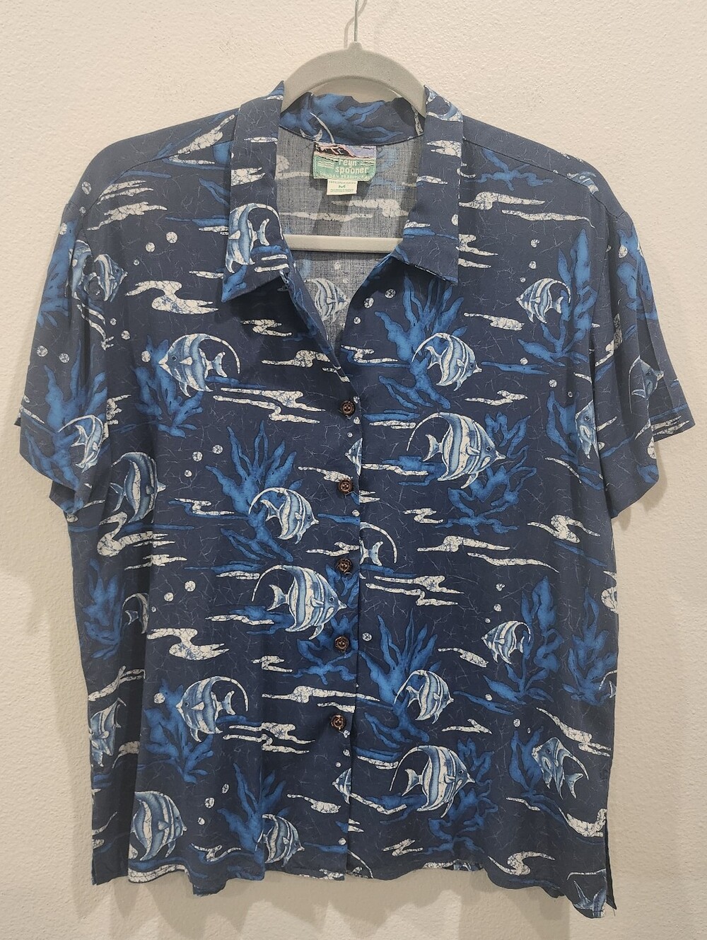 Vintage Reyn Spooner Blue Fish Hawaiian Shirt Size Medium
